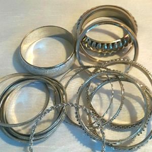16 pcs silver tone bangles